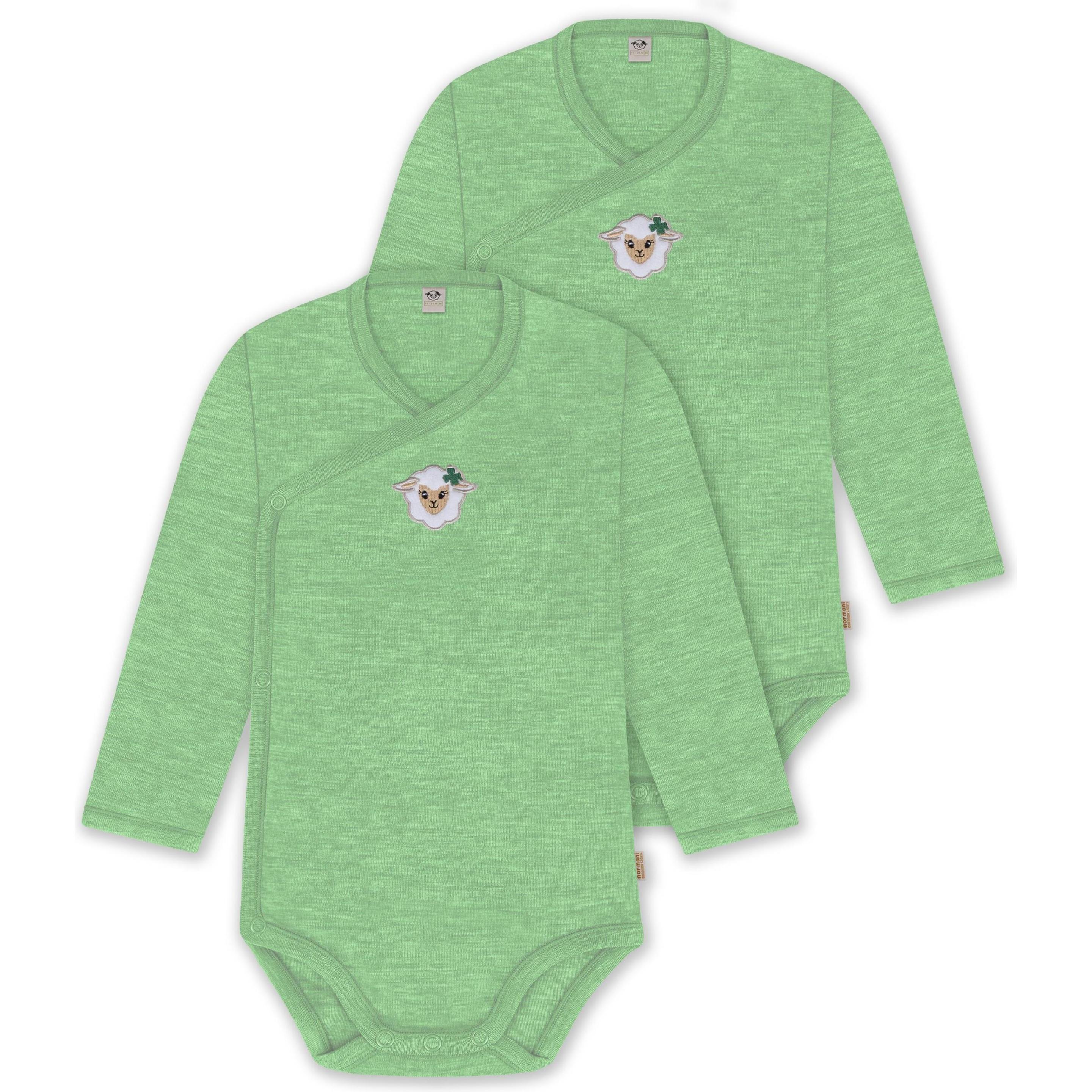 Normani, Herren, Body, 2er Pack Baby-Body Basic Merino Wickelbody Langarm mit Knopf - 9347, Grün, (80)