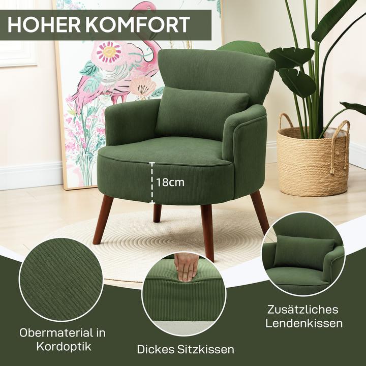 Produktbild Homcom Einzelsessel Polyester, Gummiholz Grün