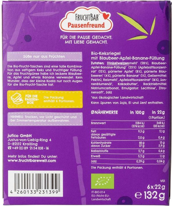 Nutritional values and ingredients Fruchtbar Riegel Fruchttasche (1 pcs., 132 g)
