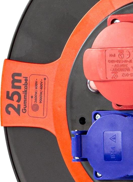 Actual product image REV Cable reel EX 25 m H07RN IP44 9000W extension cable outdoor 1 CEE and 2 earthed sockets red (25 m)