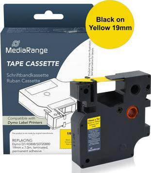MediaRange Schriftbandka. Komp. Dymo 19mmx7m schwarz/gelb (1.90 cm, Gelb, Schwarz)