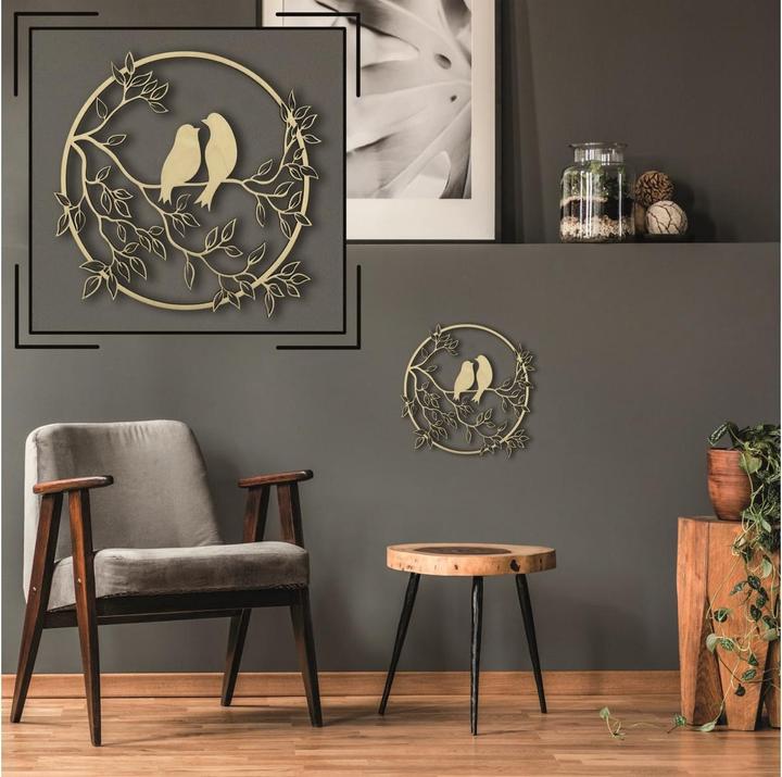 Produktbild Holzbiber Vögel zwitschern a.Blätterast 30cm Durchmesser, zum Aufhängen Fensterschmuck Wandschmuck