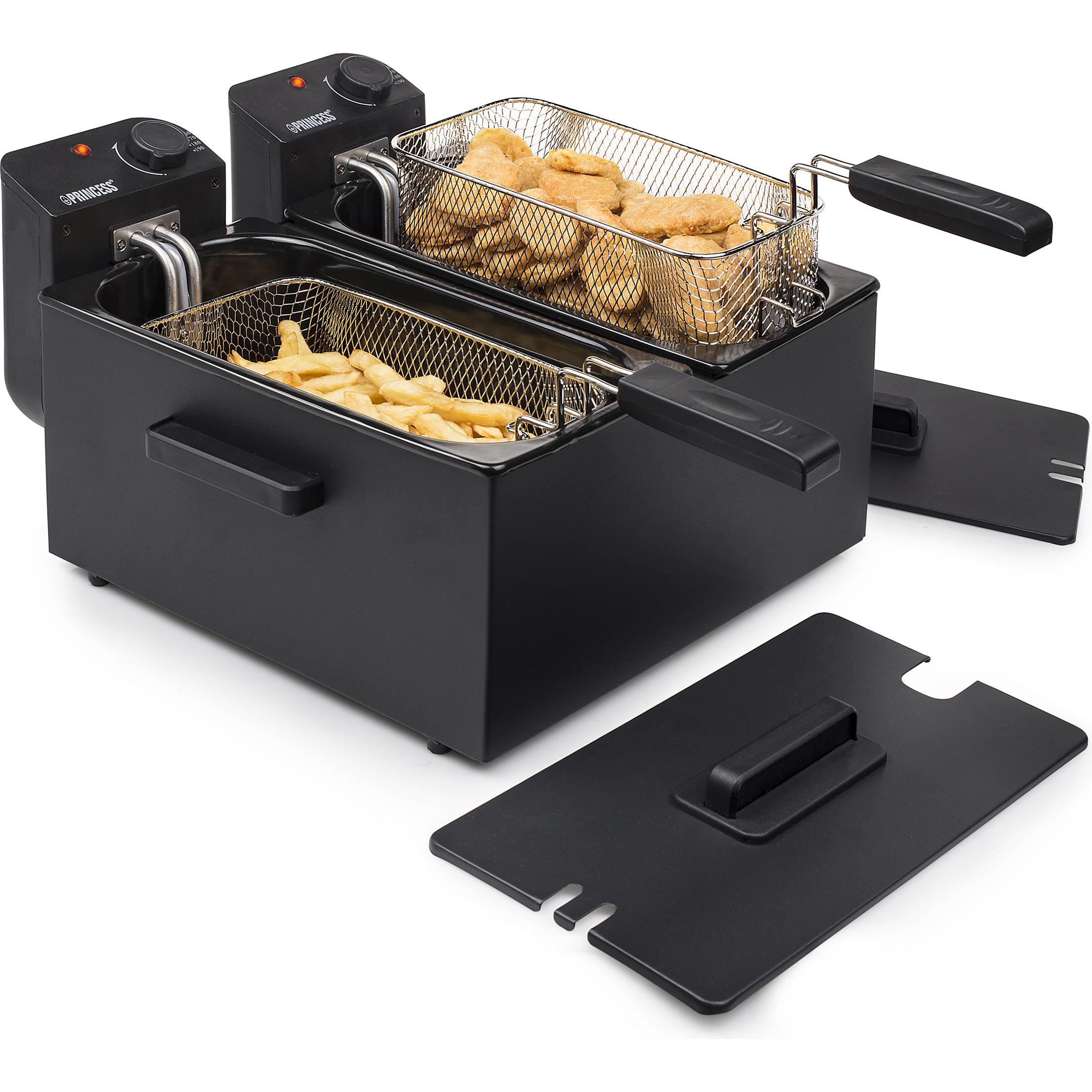 Thumbnail - Princess 183028 Double Black Fryer, Deep fryer, 6 L, 1.8 kg, 190 °C, Double, Black, Fritteuse, Schwarz