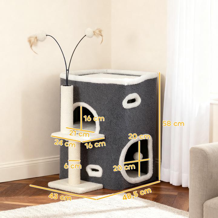 Produktbild PawHut Kratzbaum Spanplatte, Polyester Grau (58 cm, Grau+Weiss)