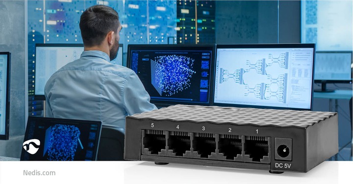 Produktbild Nedis Netzwerkschalter | Wired Geschwindigkeit: Gigabit | Anzahl Ethernet-Ports: 5 (5 Ports)