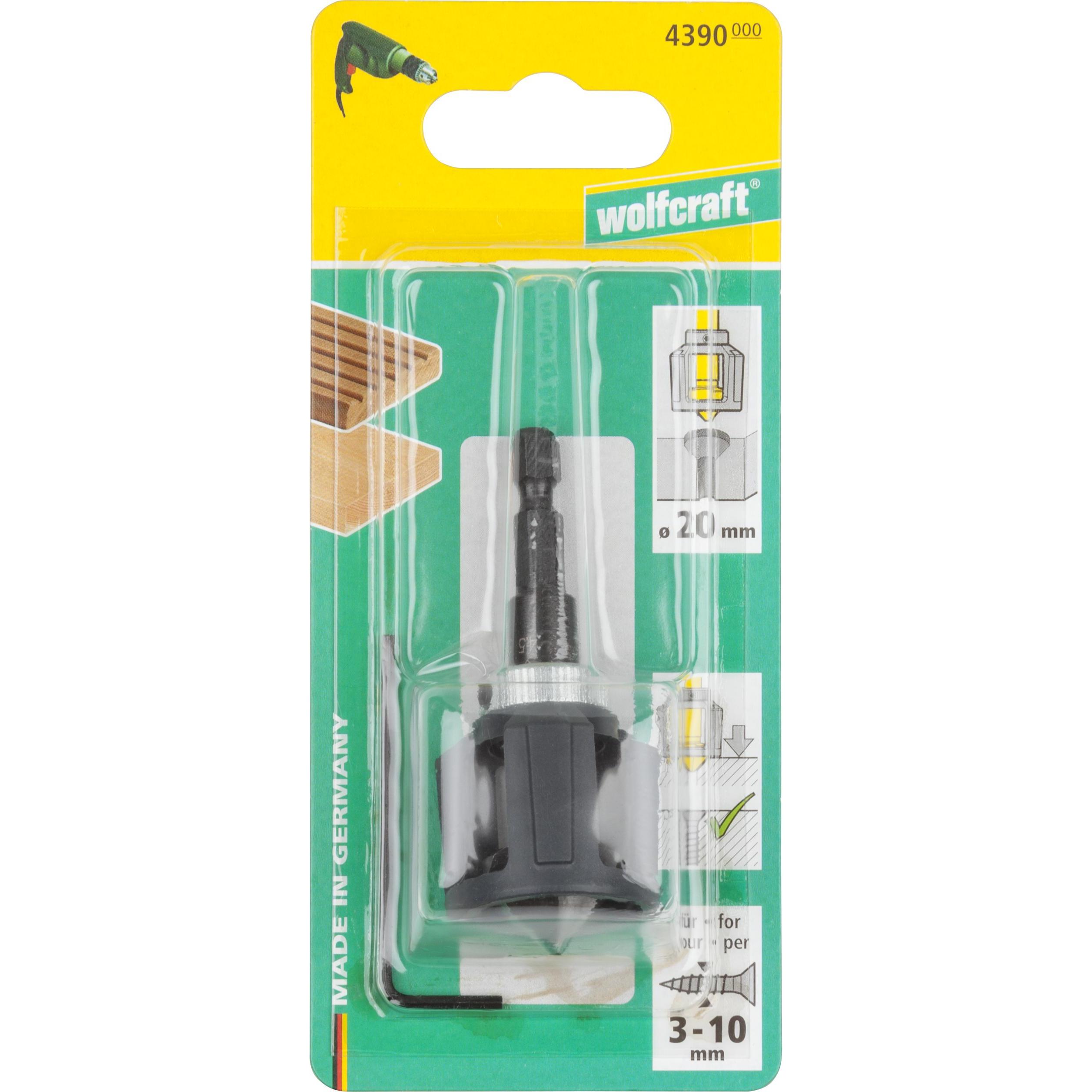 Thumbnail - wolfcraft, Bohrereinsatz, Kegelsenker mit Tiefenstopp, Ø 20 mm, Sechskant-Schaft (4.0 - 20.0 mm)
