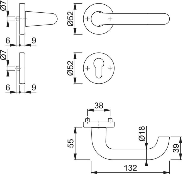 Produktbild Hoppe Rosettengarnitur Paris 138L/42KV/42KVS Aluminium F1 rund PZ DIN links / rechts D/D (Türgriff)