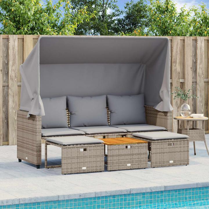Produktbild vidaXL Outdoor-Sofa 3-Sitzer mit Dach und Hockern
