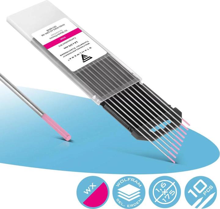 Actual product image Stahlwerk Tungsten electrodes / welding electrodes WX Pink 1.6 x 175 mm set of 10