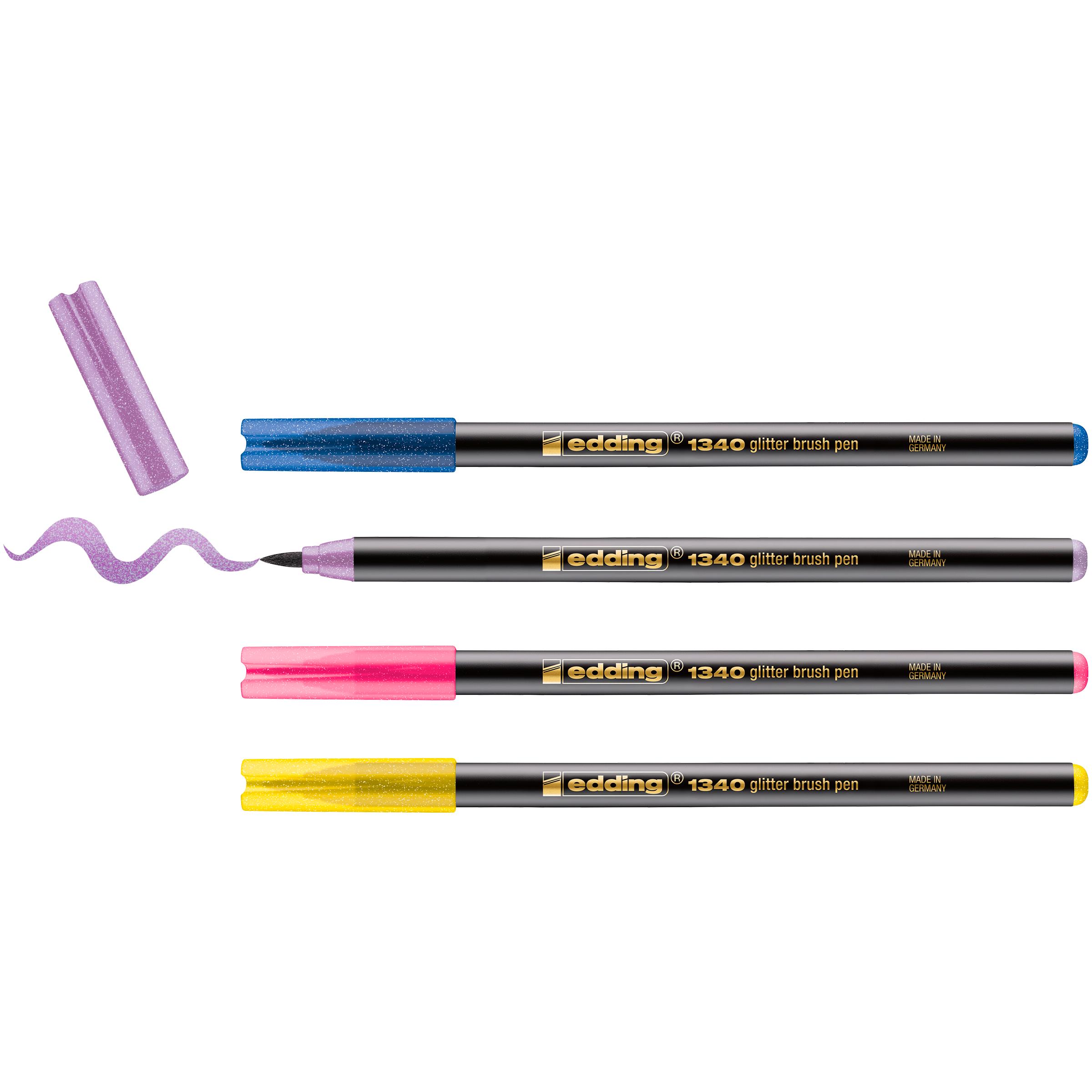 Thumbnail - Edding, Malstifte, 1340 glitzer Pinselstift 4er-Set sortiert (lila glitzer und ockergelb glitzer, Blau Glitzer, Pink Gli...