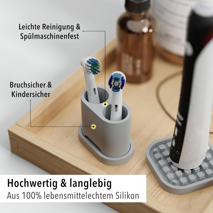 Immagine prodotto Qikfresh Zahnbürsten- und Aufsteckbürstenhalter 2er Grau (Portaspazzolino)