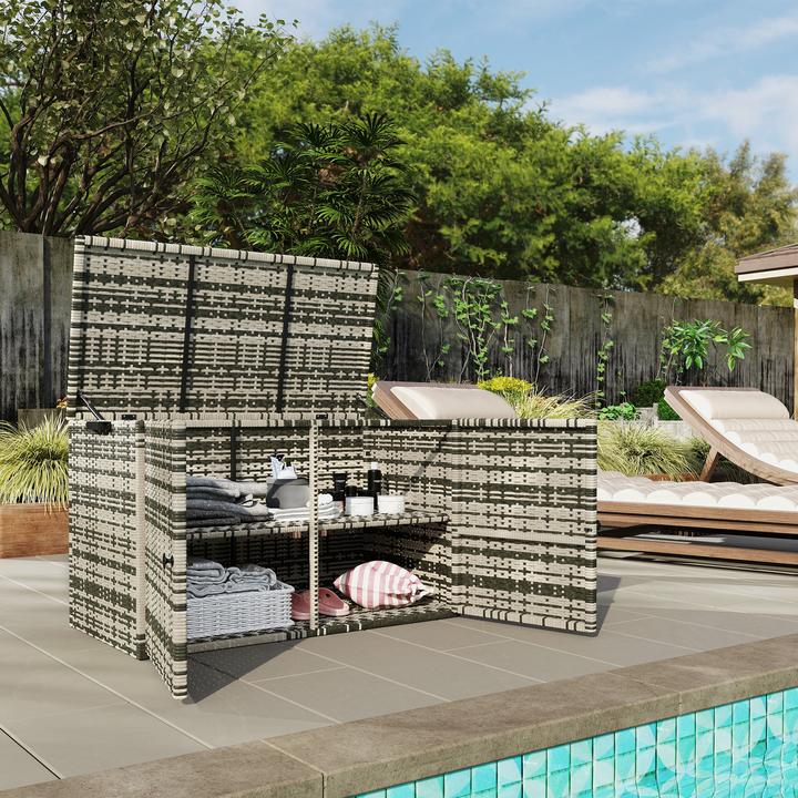 Produktbild Outsunny Rattan-Auflagenbox Stahl, PE-Rattan Mischgrau