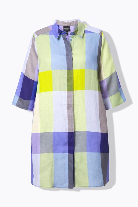 Immagine prodotto Ulla Popken Blusa lunga in lino con tasche, collo da camicia e maniche a 3/4 (58, 60)