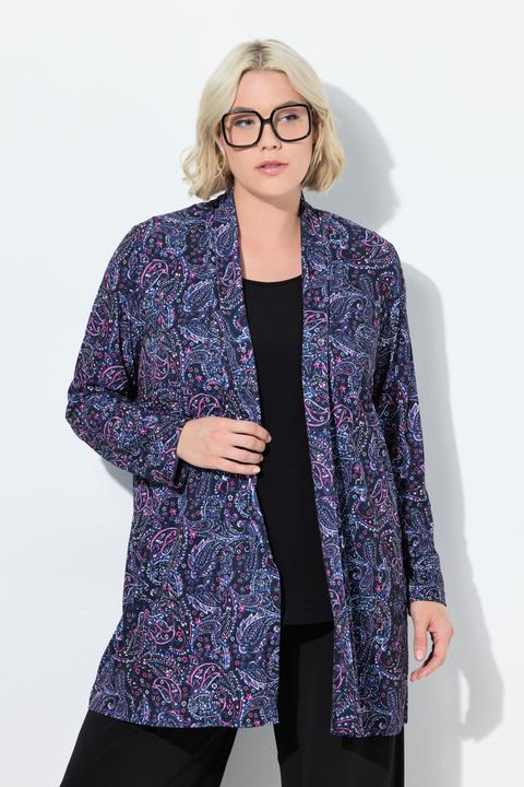 Actual product image Ulla Popken Paisley Matte Jersey Open Front Long Sleeve Jacket (58)