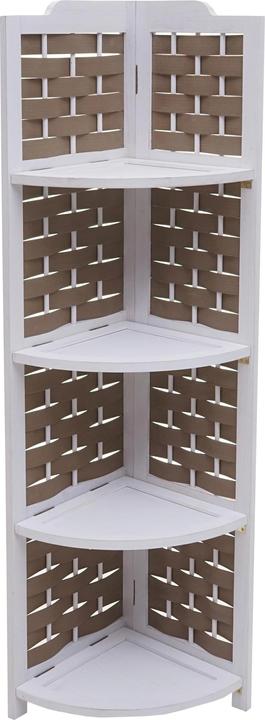 Image du produit Mendler Etagère d'angle HWC-K85, pliable 4 étagères, bois 110cm - blanc, tressage brun (110 x 28 x 28 cm)