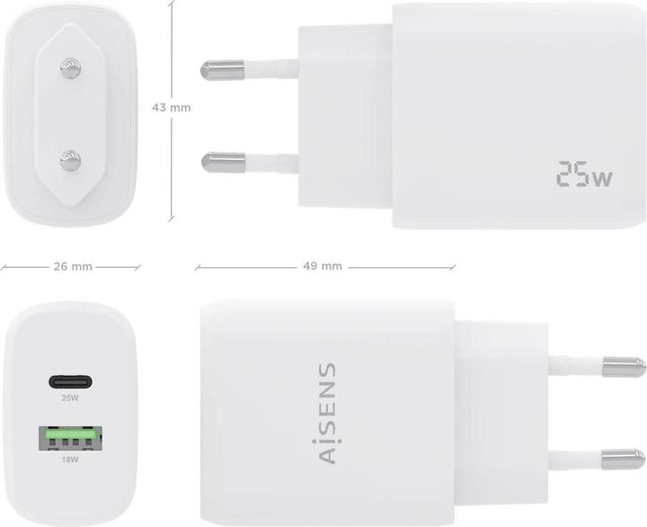 Actual product image Aisens CARGADOR 25W 1XUSB-C PD3.0 1XUSB-A QC3.0 BLANCO (25 W, 1 portion)