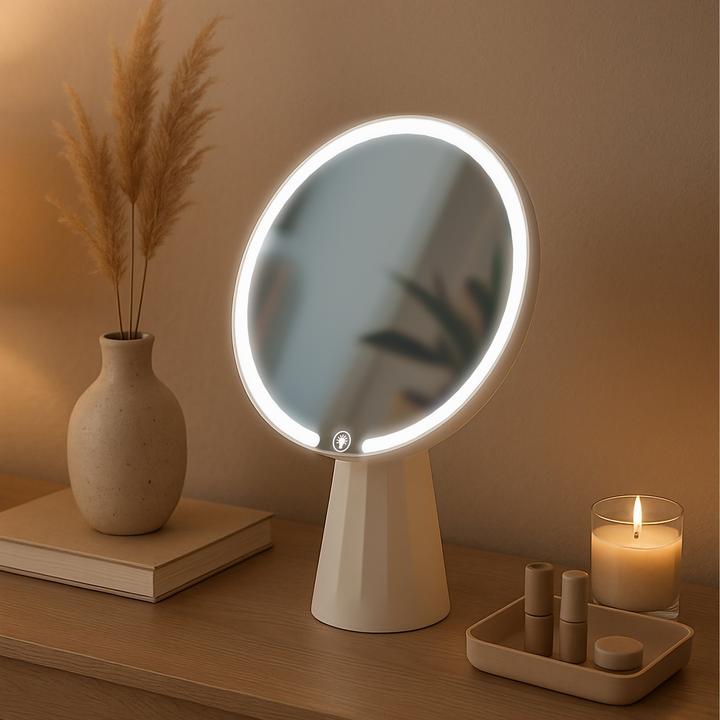Produktbild CLP Schminkspiegel Carrey LED 3 Lichtfarben dimmbar wiederaufladbar mit Kabel (17 x 27 x 17 cm)