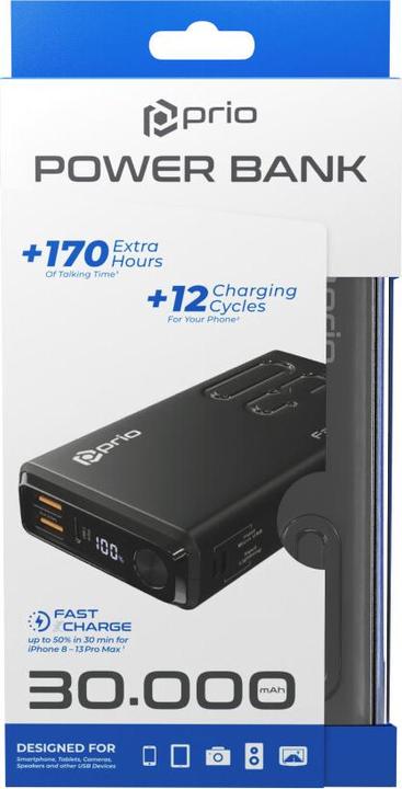 Produktbild prio Fast Charge (22.5W SCP/ 18W PD / QC3.0) Powerbank 30.000mAh schwarz (30000 mAh, 111 Wh)