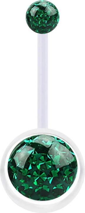 Image du produit Star Piercing Banane transparente avec deux boules de cristal vert couche de protection en époxy (Matières plastiques, sans laiton)