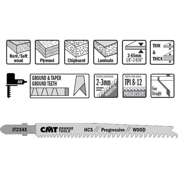 CMT, Lama, JT234X-5 Stichsägeblätter HCS T-Cut Wood 5 Stück