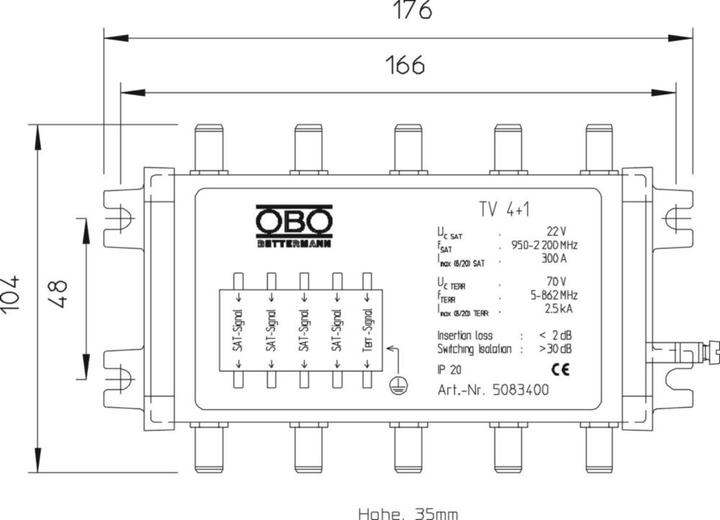 Actual product image OBO Bettermann TV 4+1 Surge protection device for satellite technology 70V 5083400 (Other)