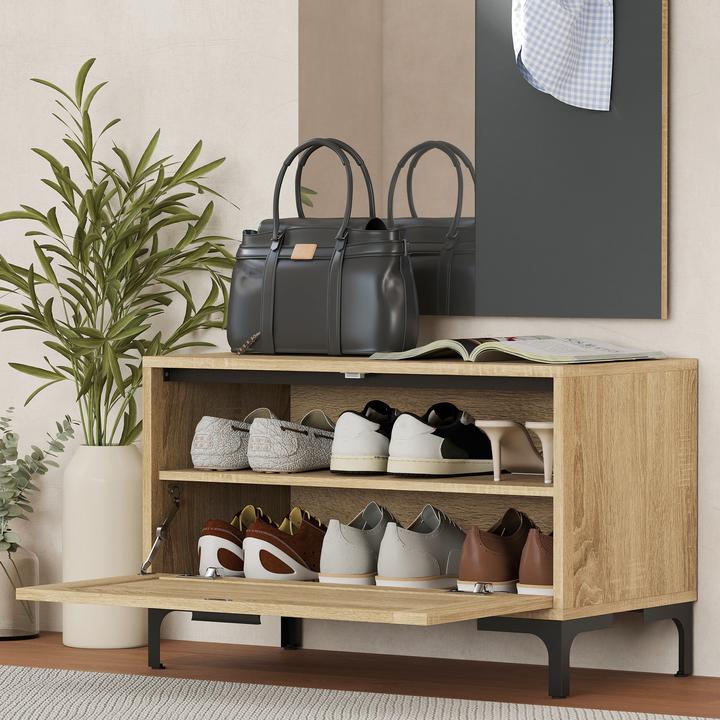 Produktbild Homcom Garderobe Set MDF, Spiegel Naturholz