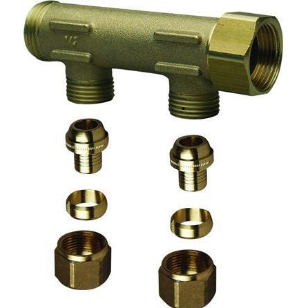 Uponor, Zubehör Sanitärinstallation, Aqua PLUS fordelerrør. Fast muffe. PEX WTR DR G3/4" MT/FT 2x15mm pex klemrings kobl...