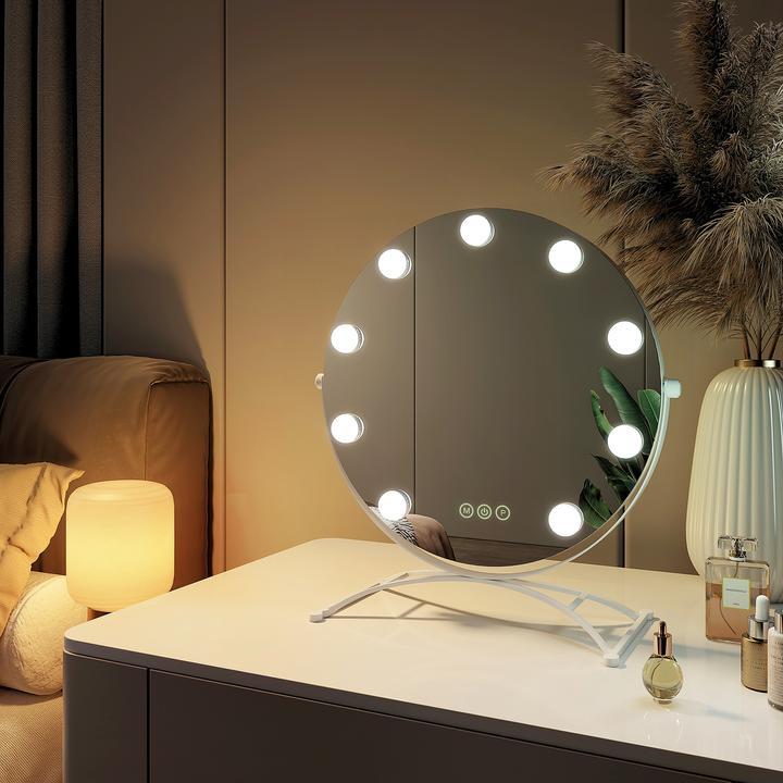 Immagine prodotto Emke Miroir cosmétique rond style Hollywood avec 11 lampes, grossissement 1X+7X, 3 couleurs de lumière, 4