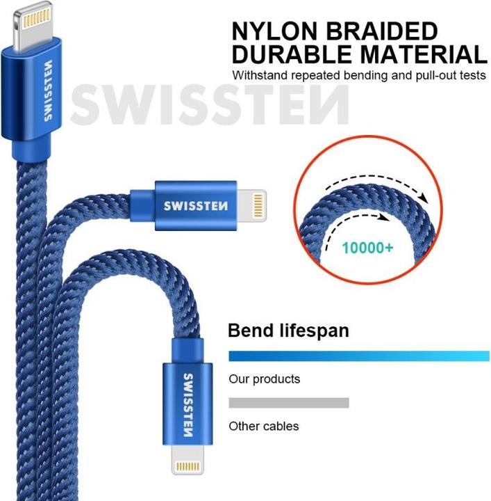 Produktbild Swissten Datenkabel Textil USB / Lightning 1.2 M (1.20 m)