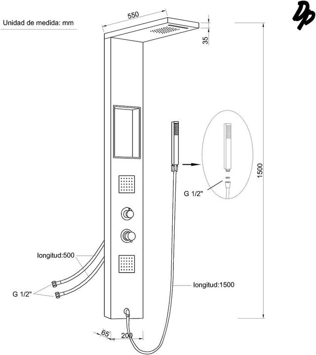 Actual product image DP Griferia Hydromassage Column with Waterfall Option and Anticalc System