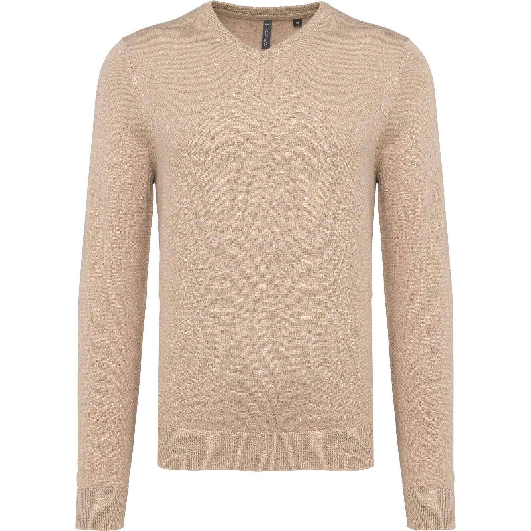 Kariban, Herren, Pullover, Pullover mit V-Ausschnitt, Beige, (4XL)