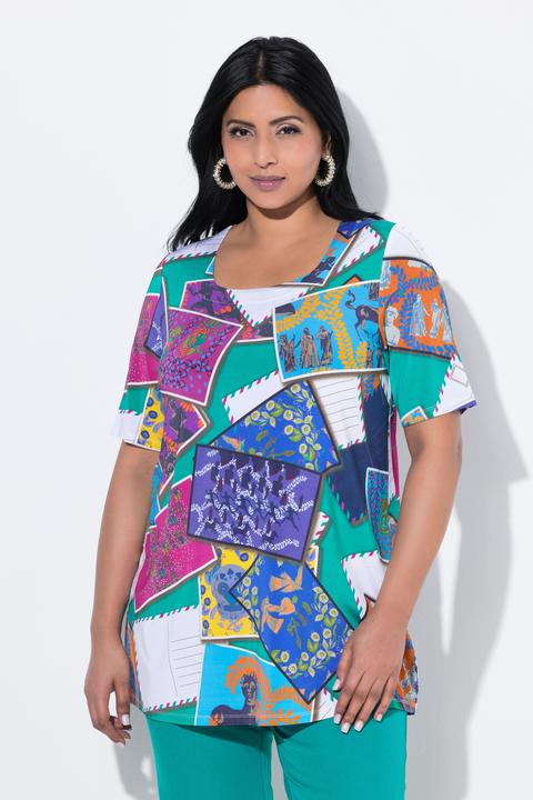 Produktbild Ulla Popken Slinkyshirt, Postkarten-Design, Carré-Ausschnitt, Halbarm (56)