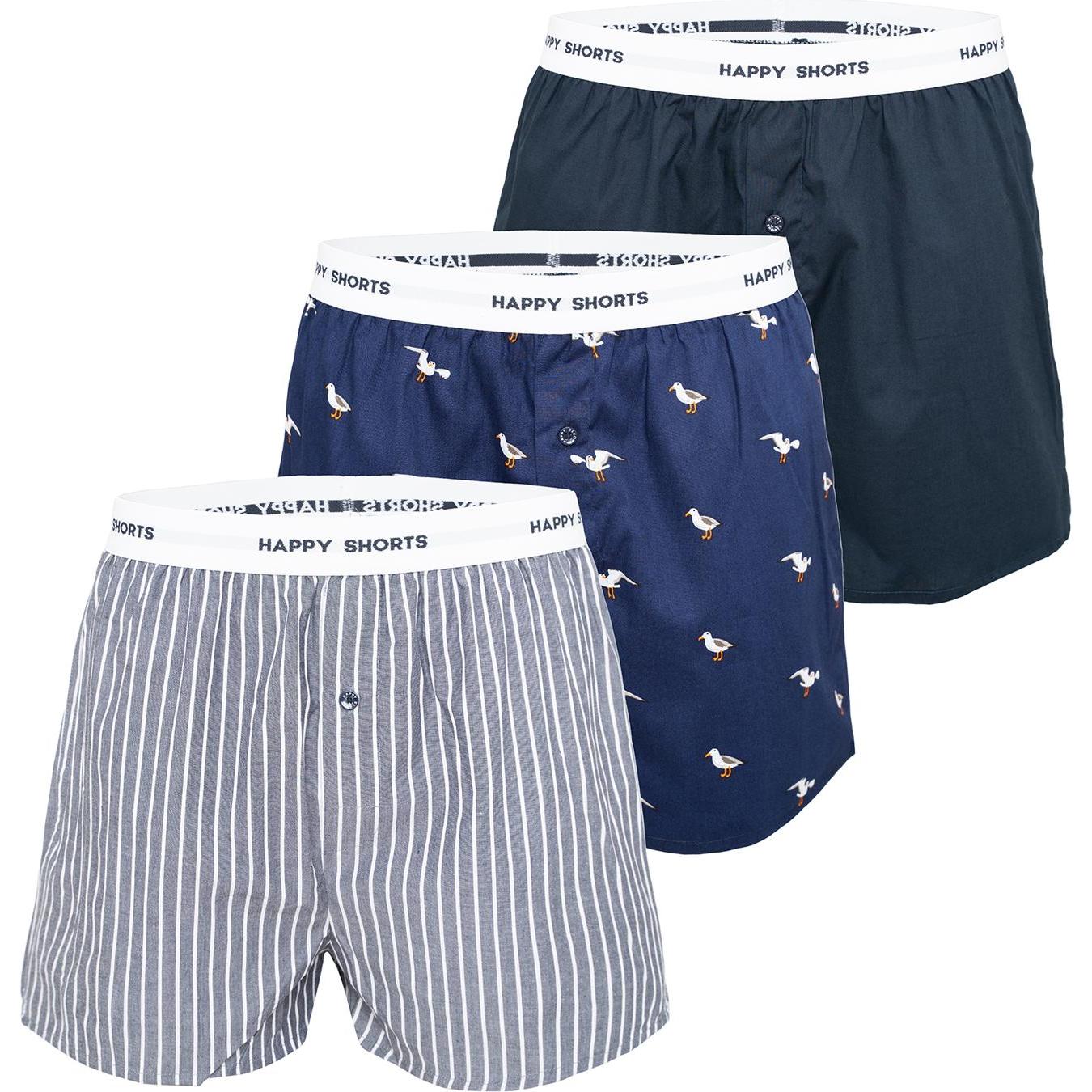 Happy shorts, Herren, Unterhosen, Web-Boxershorts Casual Bequem sitzend, Mehrfarbig, (XXL, 3er Pack)