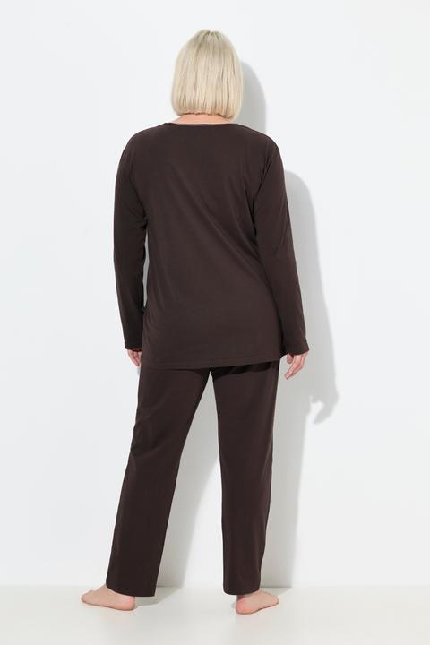 Produktbild Ulla Popken Pyjama, Satin-Brusttasche, V-Ausschnitt, Langarm (46)