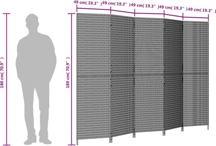 Produktbild vidaXL Paravent 5-tlg. Beige Poly Rattan,Farbe: Beige,Material: Poly