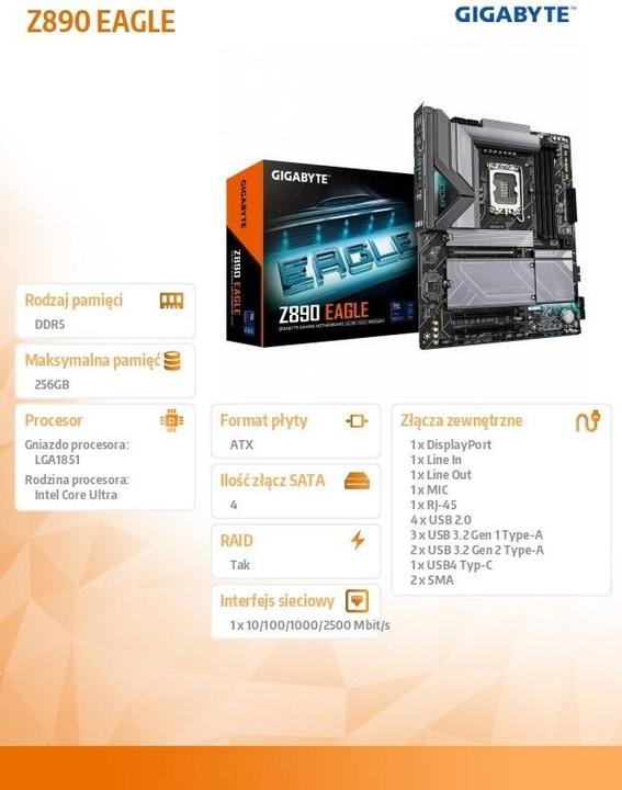 Actual product image Gigabyte Z890 EAGLE (LGA 1851, Intel Z890, ATX)