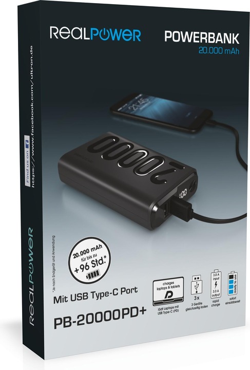 Actual product image RealPower PB-20000 PD+ (20000 mAh, 18 W, 74 Wh)