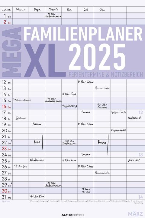 Produktbild Alpha Edition Der MEGA-Familienplaner XL 2025 Familientimer, 33x49,5cm, Familienkalender mit 8