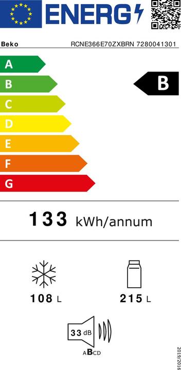 Label énergétique Beko RCNE366E70ZXBRN (323 l)