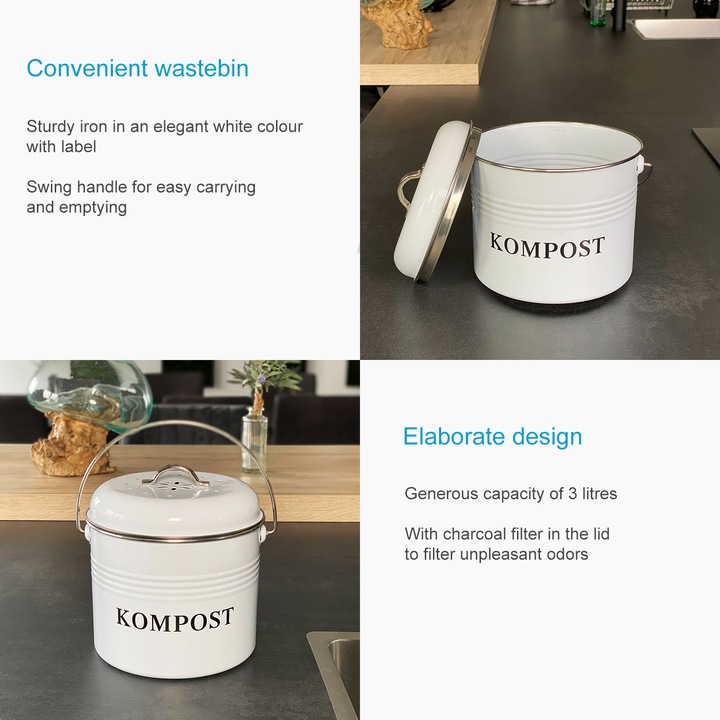 Produktbild Intirilife Biomülleimer inkl. 2 Kohlefilter geruchsdicht mit Schwenkgriff (3 l)