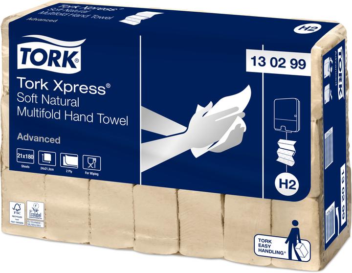 Image du produit Tork Feuille d'essuie-mains Feuille d'essuie-mains Xpress H2 21,3x24x8 cm Nature,21 rl/krt (21x)