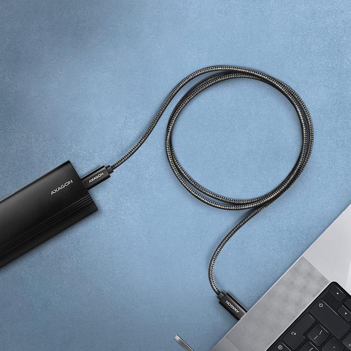 Actual product image Axagon BUCM4X-CM10AB Cable USB-C - USB-C, USB4 Gen 3x2 1m, PD 240W, 8K HD, ALU, oplot Czarny (1 m, USB 3.2 Gen 2x2, 240 W)
