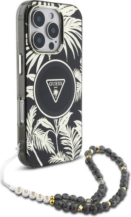 Produktbild Guess Palm Trees Triangle Pearl Strap MagSafe case for iPhone 16 Pro black (Apple iPhone 16 Pro)