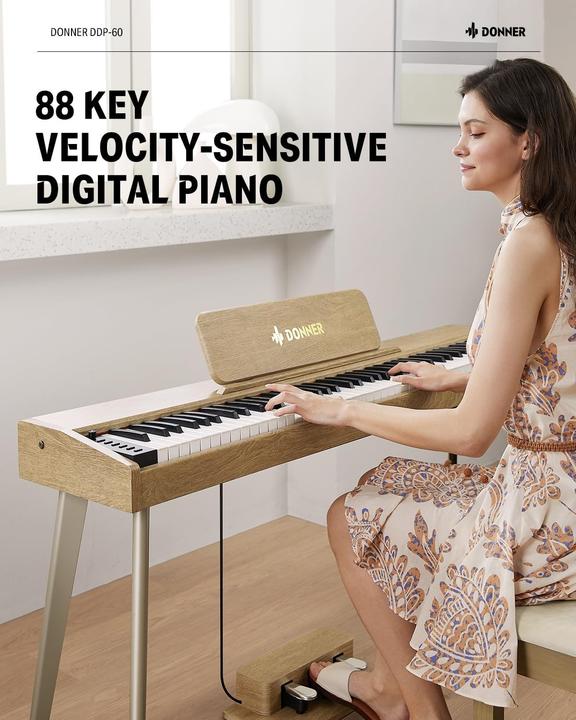 Produktbild Donner Digitalpiano mit 88 Tasten, sensibler Anschlag, 128 Stimmen, Aufnahme, 8 Hall, drei Pedale (88 Tasten)