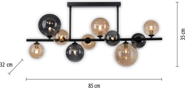 Actual product image Paul Neuhaus LED Deckenlampe POPSICLE schwarz 10-flammig Rauchglas G9 wechselbar (G9)