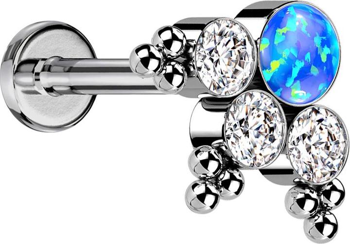 Produktbild Star Piercing Micro Labret Innengewinde silber Kugeln Dreieck drei Kristalle silber Opal blau (Titan, ohne Messing)