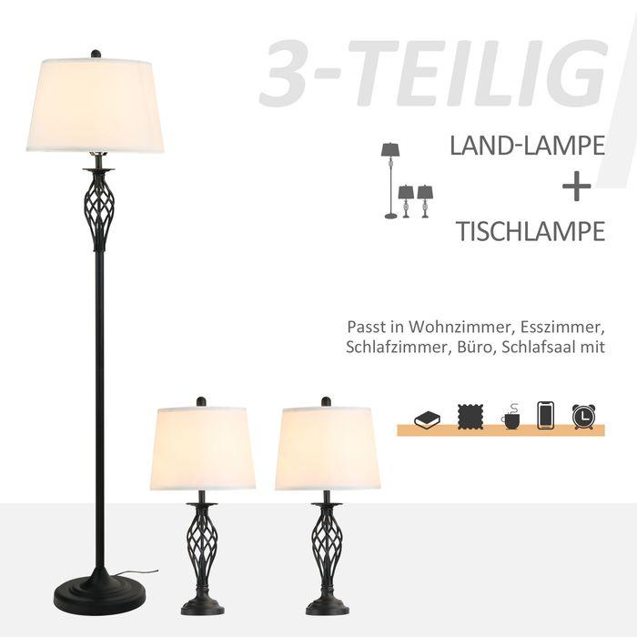 Actual product image Swisshandel24 Set of 3 lamps 2 table lamp(ø38 x 158H cm) + 1 floor lamp(ø30 x 62H cm) Metal, PS, polyester, cotton (E27)