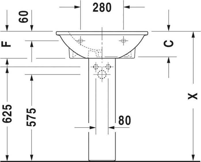 Produktbild Duravit Waschtisch DARLING NEW m ÜL HLB 1 Hahnloch 650x550mm weiss WG (550 mm, 650 mm)