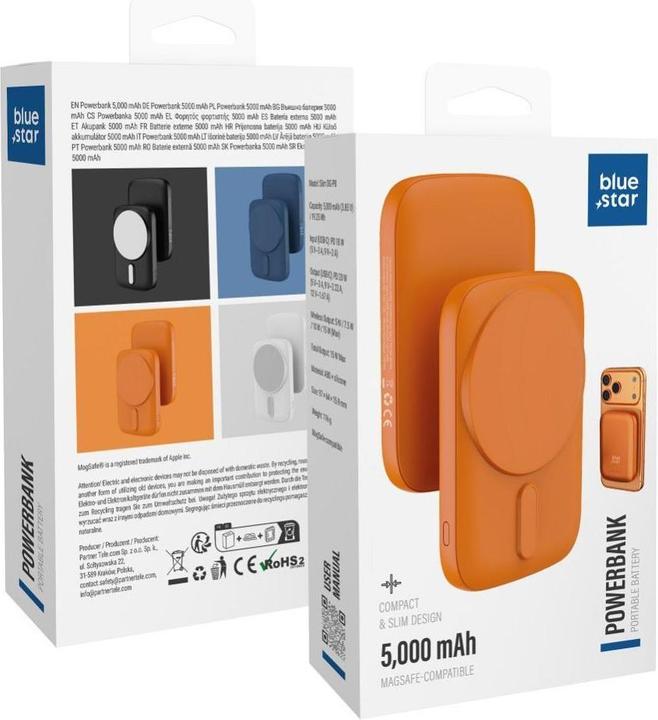 Produktbild Power bank Blue Star Powerbank compatible with MagSafe Blue Star Slim DG-P8 15W 5000 mAh orange (5000 mAh, 15 W, 19.25 Wh)
