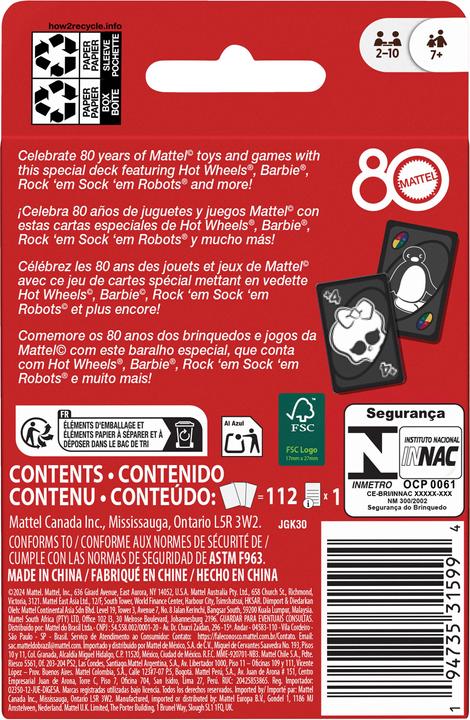 Produktbild UNO Mattel 80th Anniversairy Ruby Red (Deutsch, 2 - 10 Spieler)